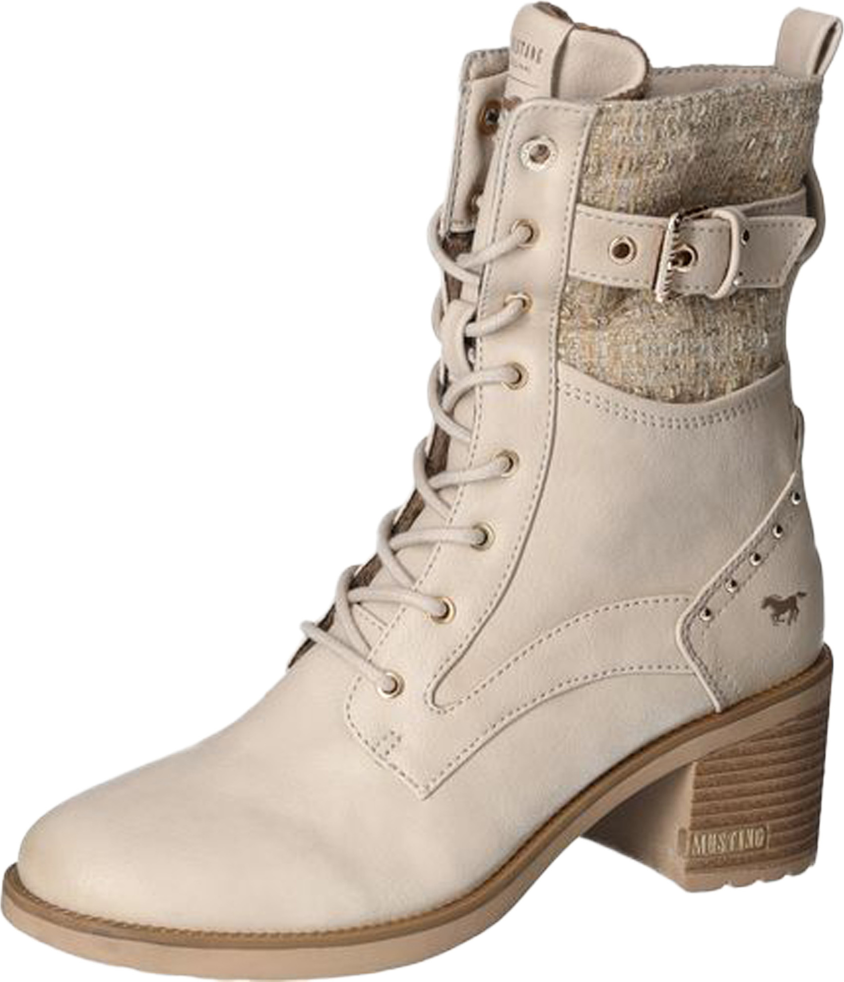 MUSTANG Stivaletti Alla Caviglia Donna - Modello Stiefelette, Tomaia In Ecopelle Con Pelliccia, Allacciatura, Tacco A Blocco