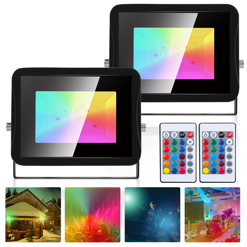 Fiqops 2er 20W RGB Fluter Strahler IP67 Outdoor Farbwechselhafte Scheinwerfer Außen RL-HG8418-2-DC