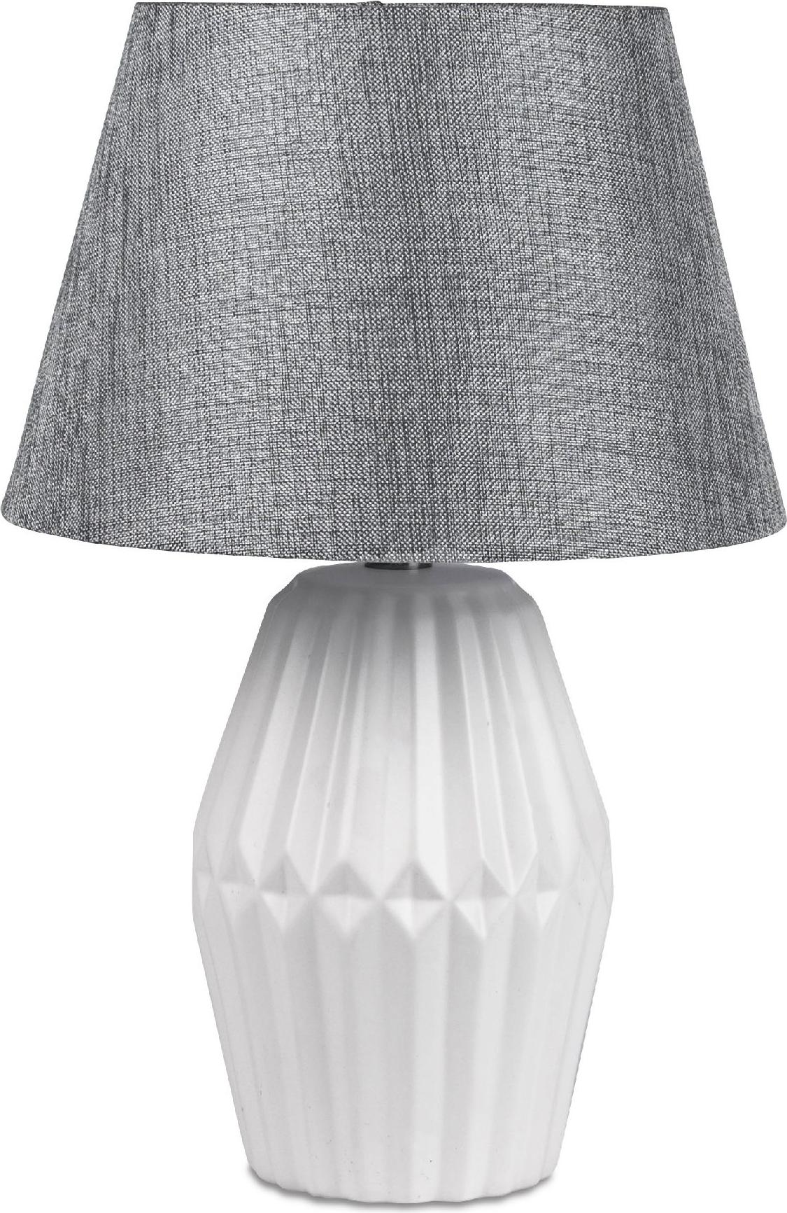 Tischlampe Relief rund matt weiß H. 46cm mit silbernem Schirm Formano 715708