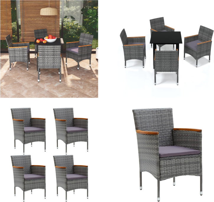 vidaXL 5-dielny záhradný jedálenský set s vankúšmi poly ratan sivý - Jedálenský set - Jedálenské sety - Záhradný jedálenský set - Záhradné jedálenské sety