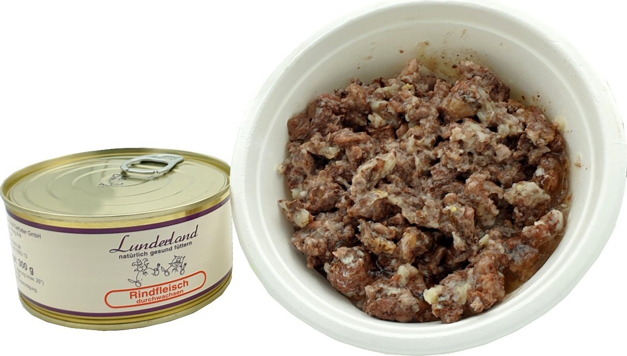 Lunderland Tierfutter Lunderland Dosenfleisch Rindfleisch durchwachsen 300g Reinfleisch Hundefutter Nassfutter 21-028-15H