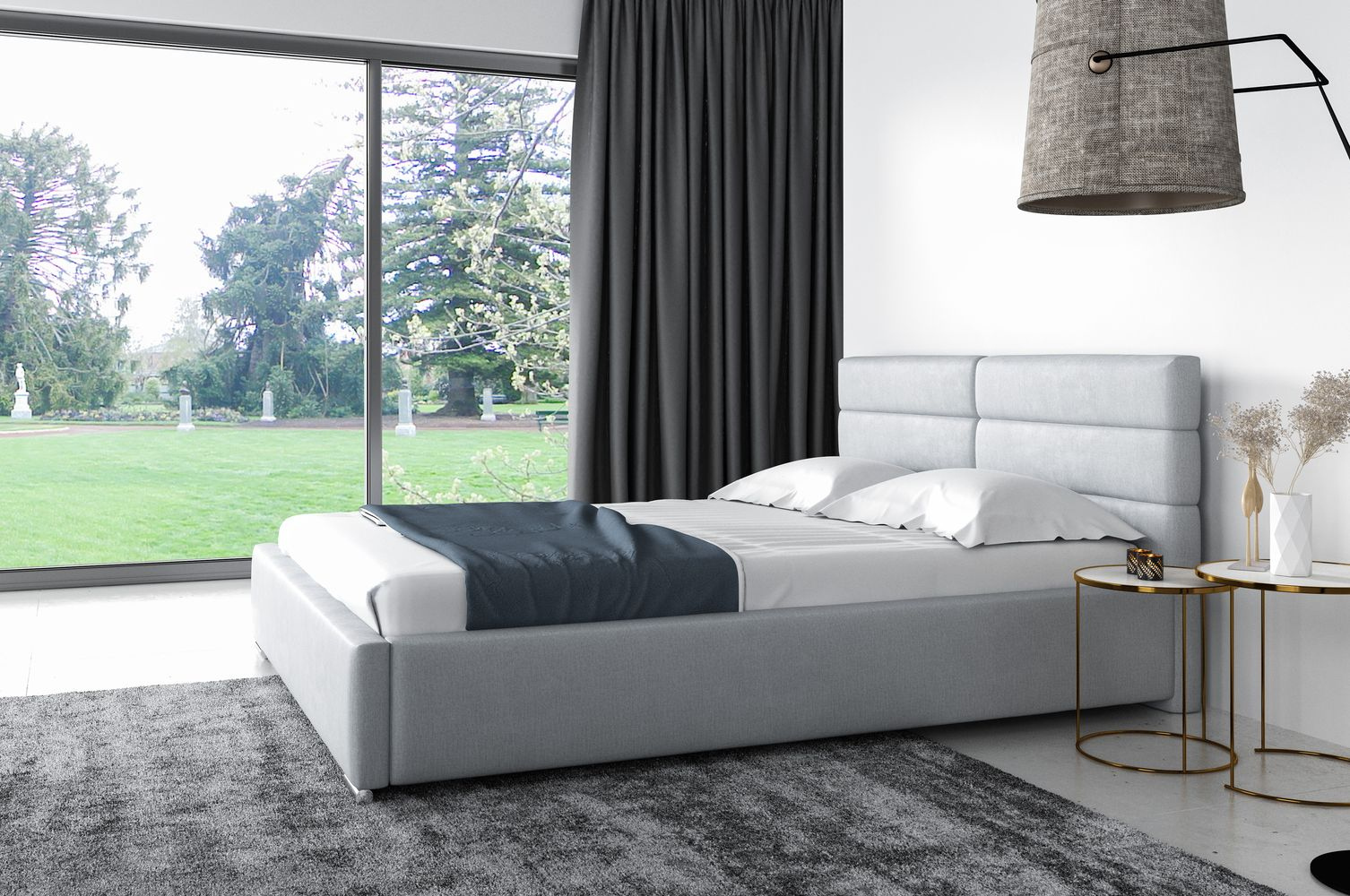 Manželská čalúnená posteľ 180x200 LONELA - svetlo šedá