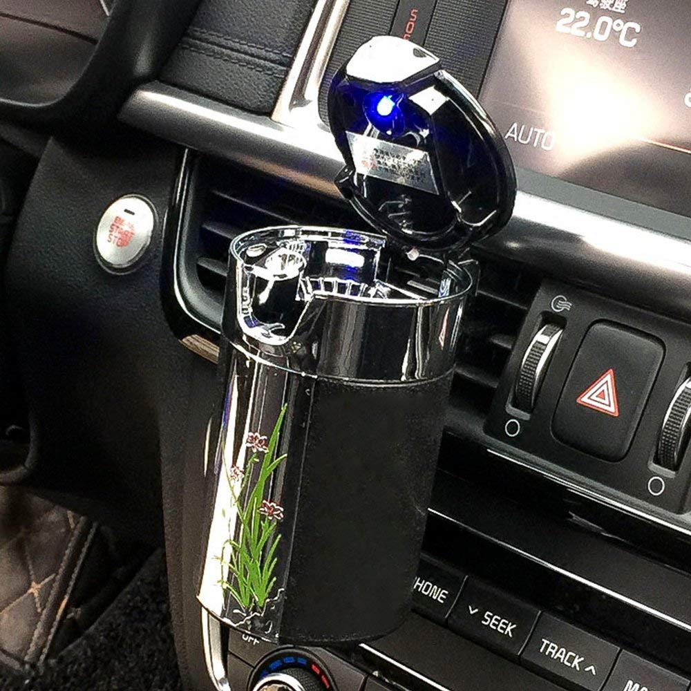 Auto Aschenbecher,MoreChioce Universal Portable Abnehmbarer Rauchfreier Zylinder Aschenbecher Winddicht mit Blau LED für die meisten Getränkehalter,Grau 67×67×64mm