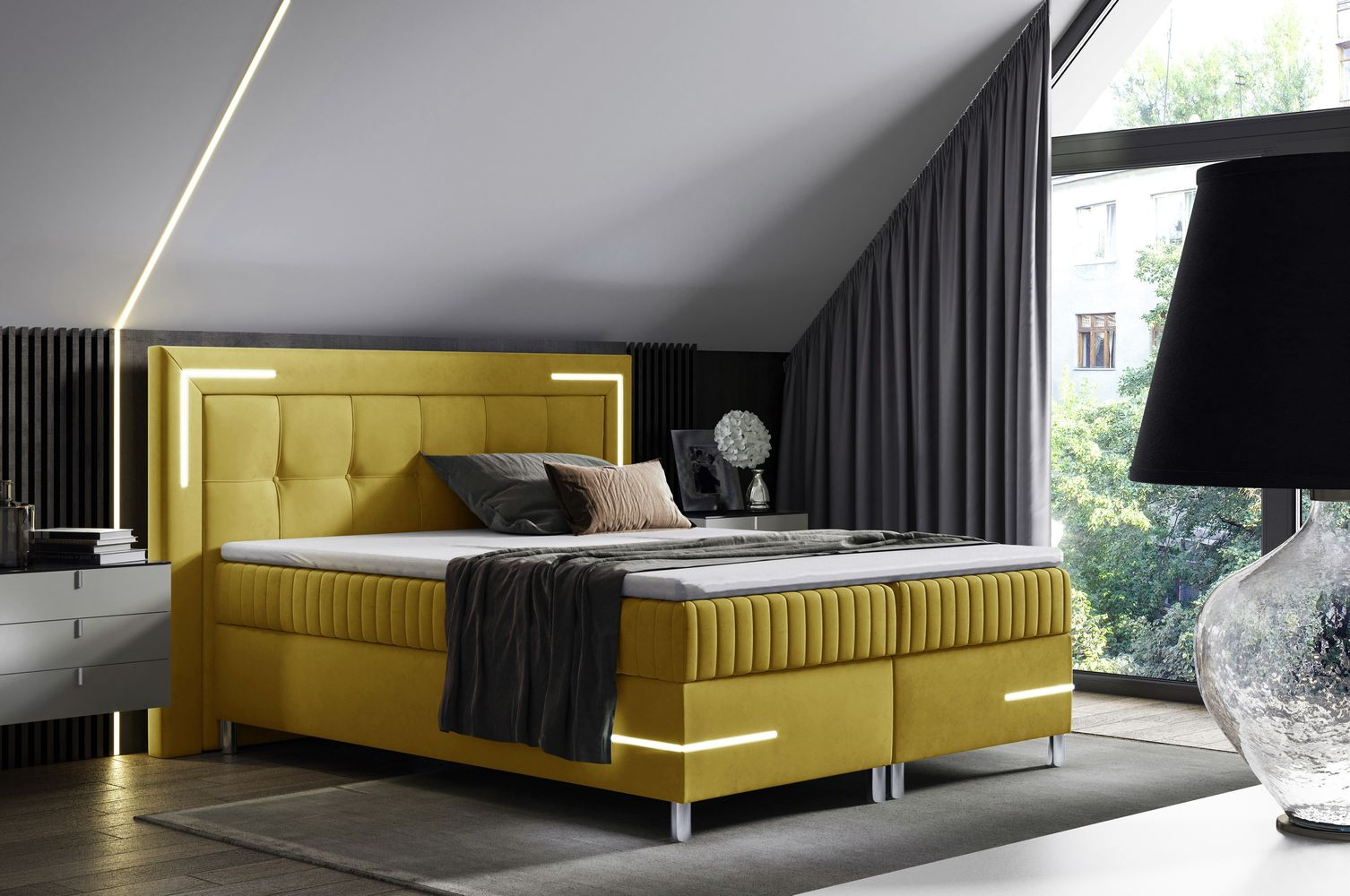 Manželská posteľ 160x200 RONA 1 - žltá + topper ZDARMA