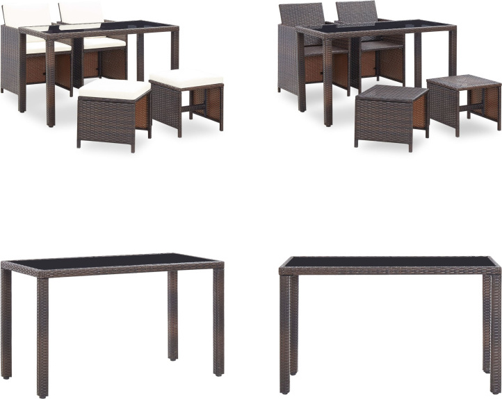 vidaXL 5 ks záhradný jedálenský set s vankúšmi poly ratan hnedý - Set záhradného nábytku - Sety záhradného nábytku - Záhradný stôl a stoličky - Záhradné stoly a stoličky
