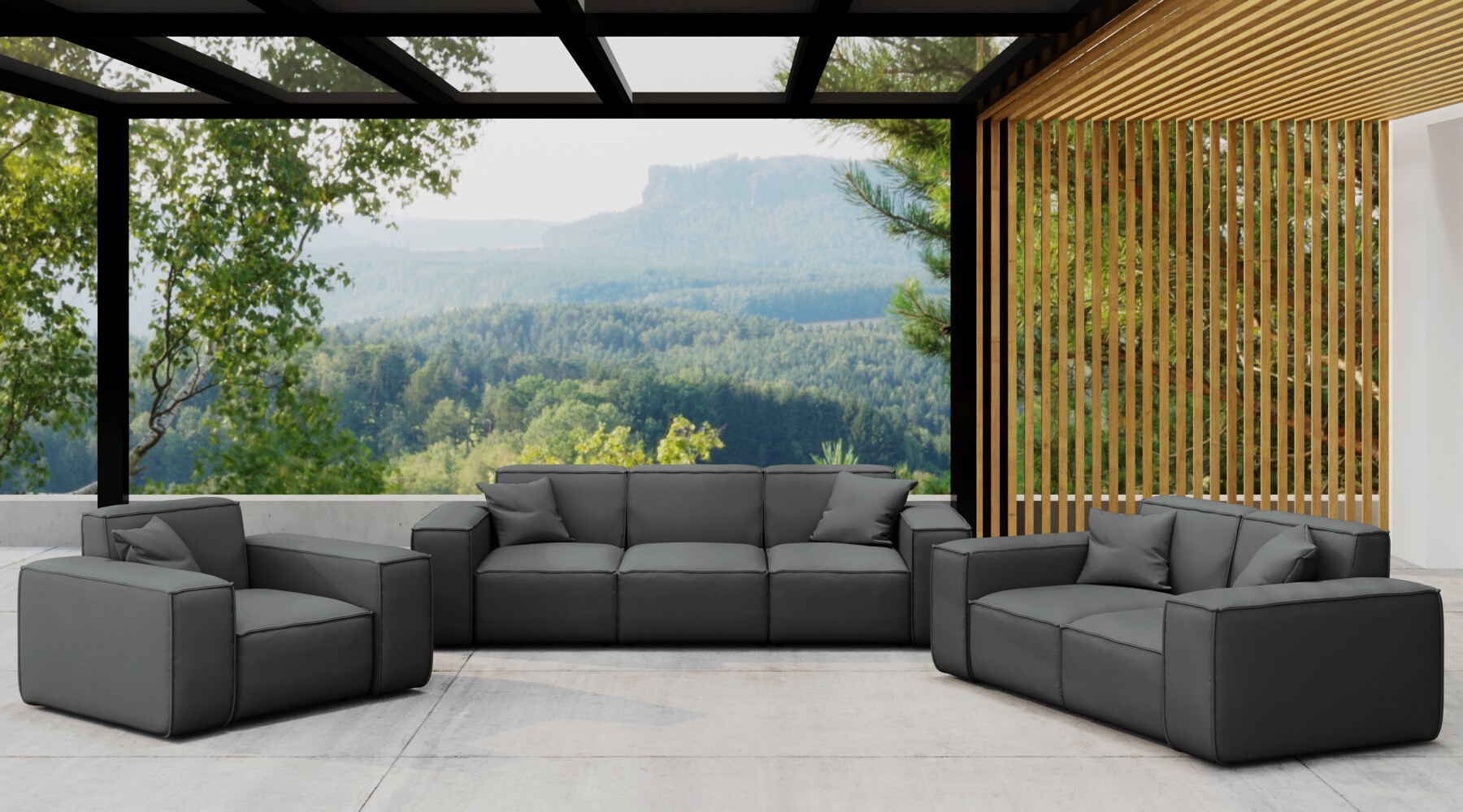 Kaiser Möbel Gartenmöbel-Set 3 2 1 für Garten, Terrasse, Gartenmöbel, MALIBU Lounge-Set, gemütlich und komfortabel Anthrazit