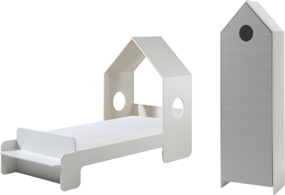 möbelando >CASAMI< in Korpus Weiß / Front Grau aus MDF - 229,5x147,6x93,6cm (BxHxT) 880228