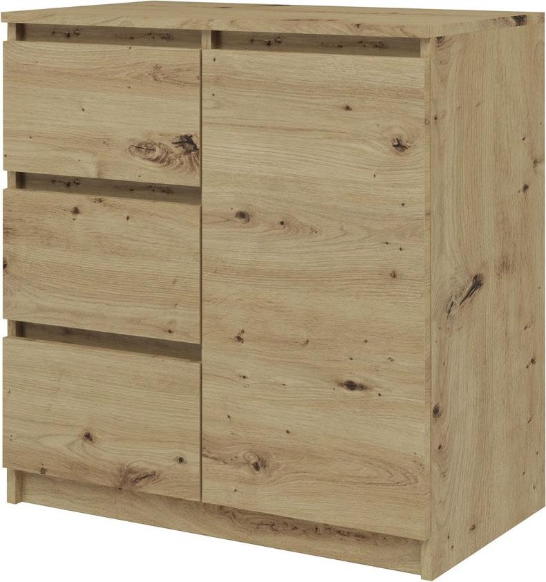 BellaFurn Moderne 1D3S Kommode mit 1 Tür und 3 Schubladen – Traditionelle Eiche | Farbe: Traditionelle Eiche M-MP-K-MAL-1D3S-ART