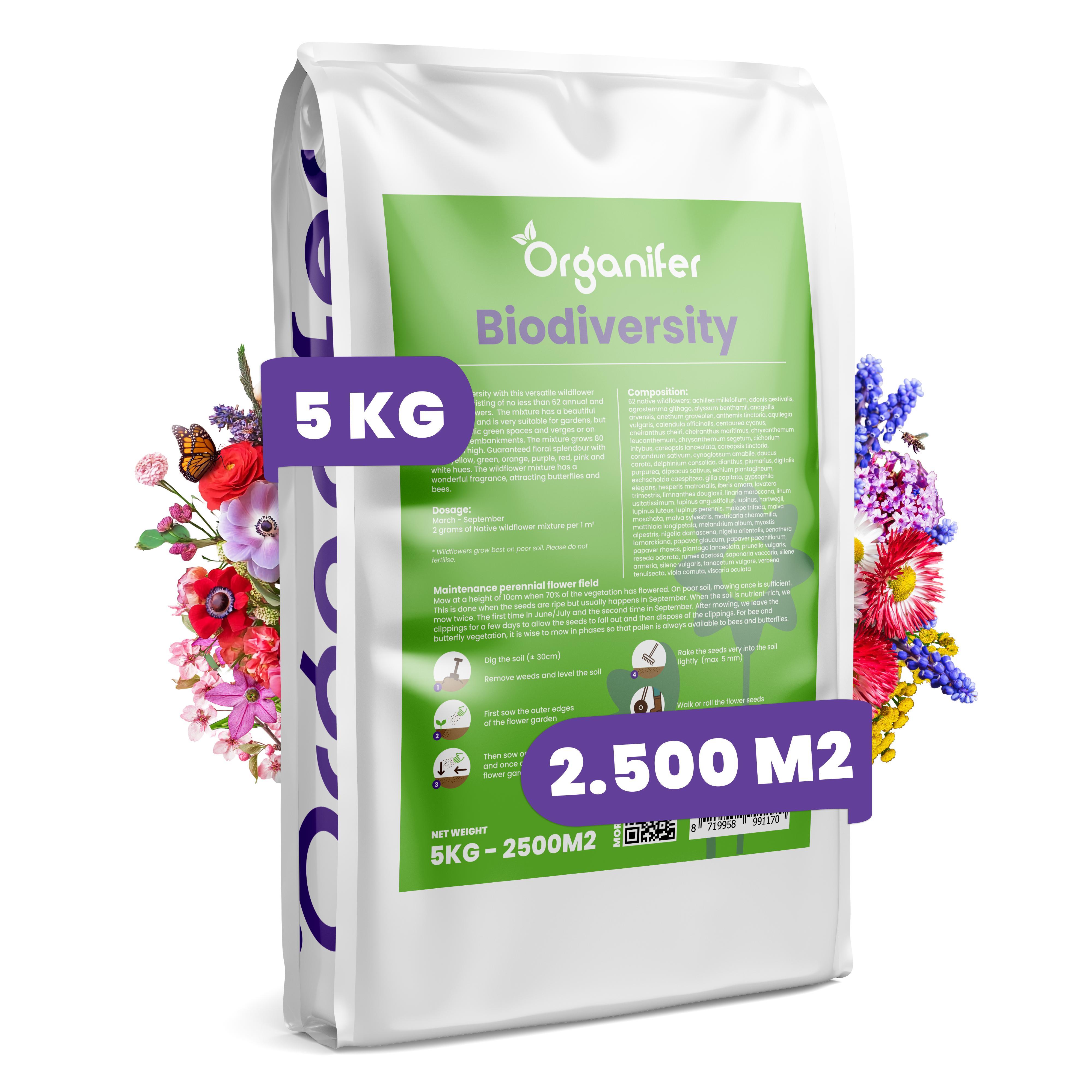 Wildblumenmischung - Biodiversität - 62 Arten (5 kg für 2500 m2) - Organifer 214285