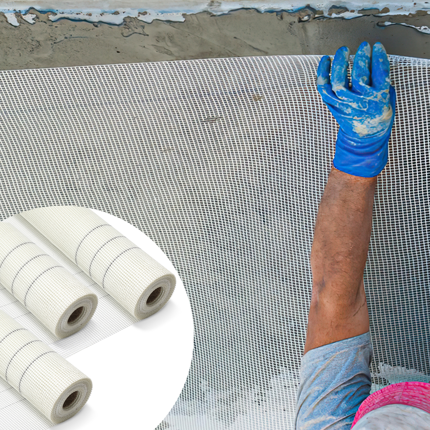 Jayseuw 150m² Armierungsgewebe Putzgewebe (1m x 50m) Gewebe Putz Gittergewebe 160g/m² Glasfasergewebe 4mm x 4mm Glasfaser Fassade Weiß RL-HG10491-3-EO