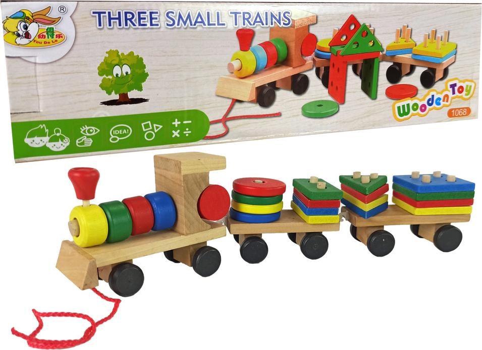 Lean Toys Holzeisenbahn Lokomotive 2 Abnehmbare Wagen