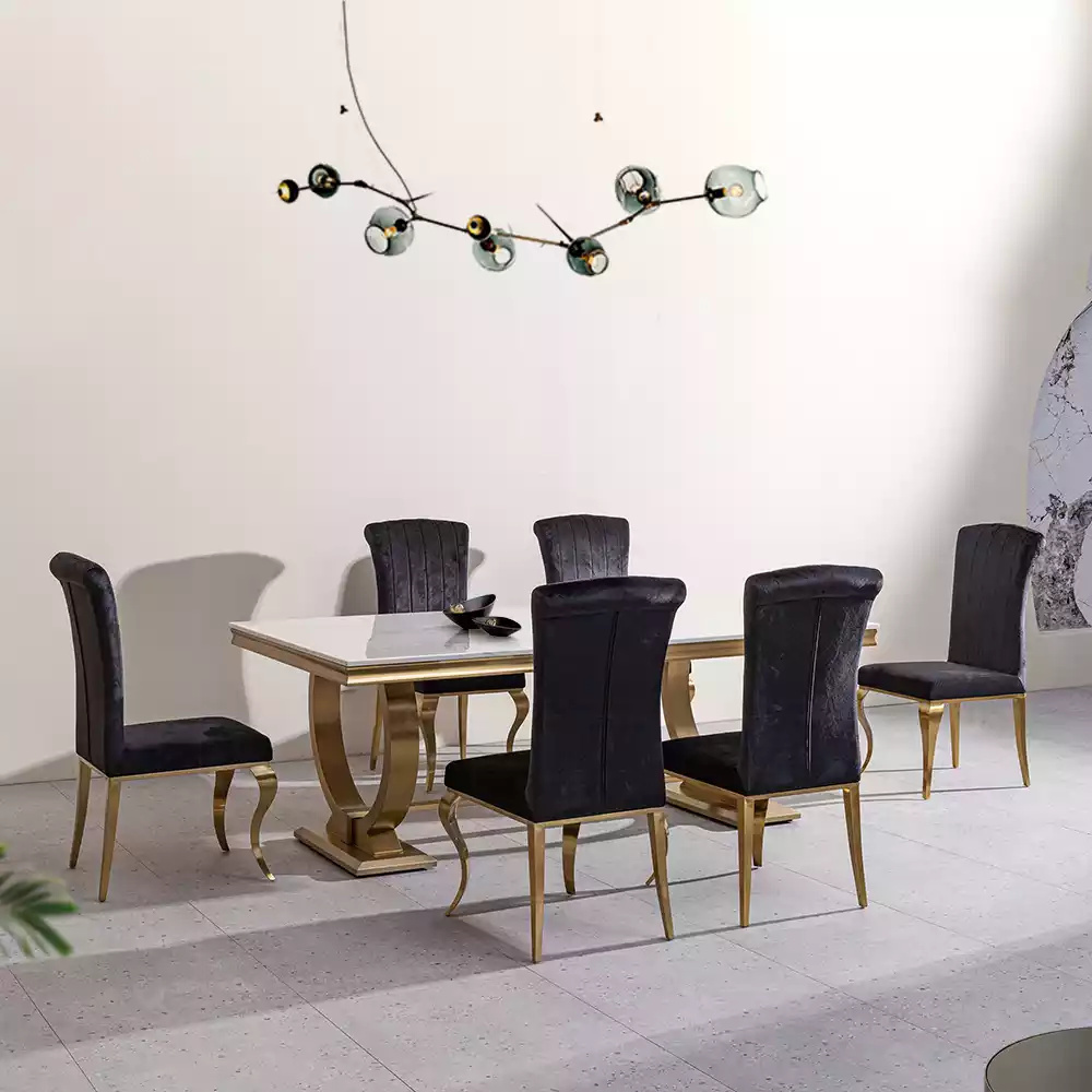 JV Möbel Designer Rechteckiger Esstisch Esszimmer Möbel Luxus Edelstahltische JVmoebel JVM4067282703933/4067282515673