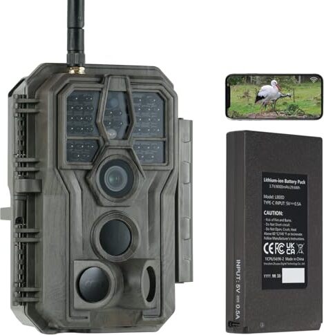 Gardepro E8P Wildlife Camera WiFi, dobíjateľná batéria 8000mAh, 64 MP 1296p, senzor pohybu, nočné videnie, prenos cez mobilný telefón, aplikácia