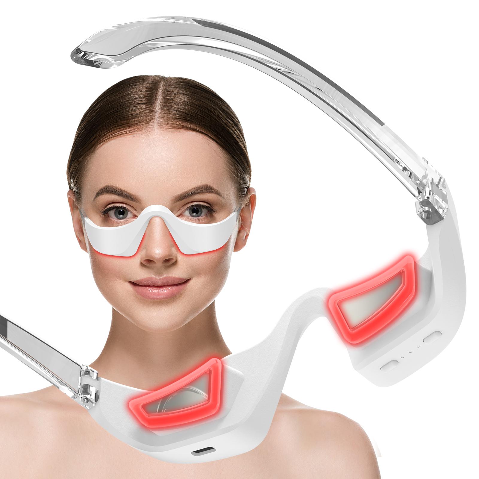 Exlene 3 Farben LED-Gerät für die Augenpartie 3D-Mikrostrom-Kontur-Augenmassagegerät Augenpflegebrille gegen Schwellungen und feine Linien Tränensäcke