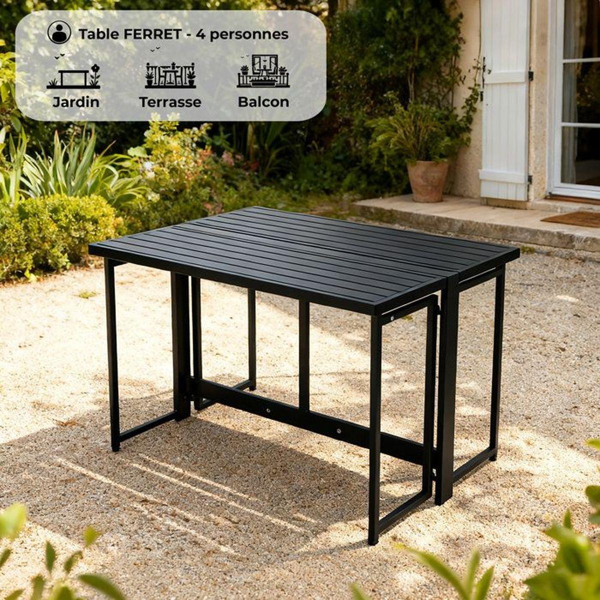 no_name FERRET Klapptisch für 4 Personen, rechteckig, Metall, schwarz, 98 x 80 x 72 cm TABLEMETALFERRET