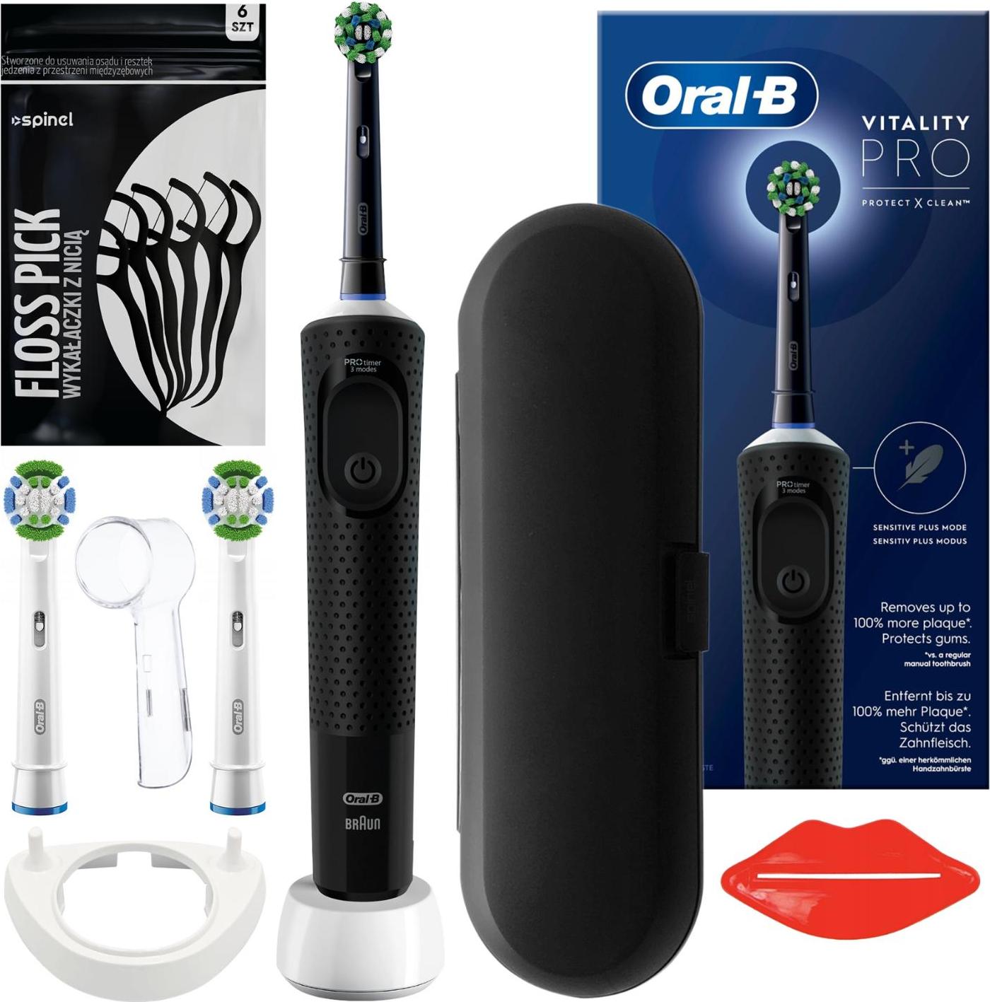 Elektrická zubná kefka Oral-B Vitality Pro D103 Black + Oral-B Precision Clean EB20RB Clean Maximiser Tip, 2 ks + príslušenstvo