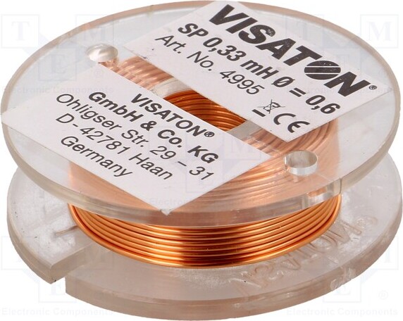 TNE 1x Drossel: Luftspule Ø: 37mm 0,33mH ØAder: 0,6mm 4995 ospulen 0,68Ω H: 12mm _1GH_SP-0.33MH37-VS