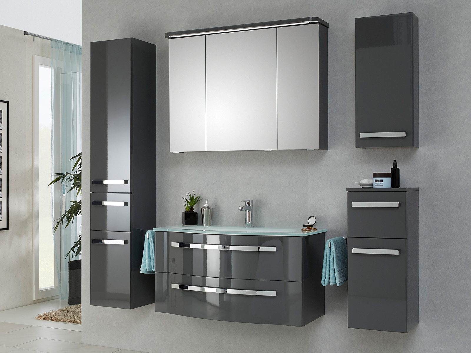 möbelando Badezimmer Badeinrichtung Badmöbel Badprogramm Badset (6-teilig) Maire III 510174