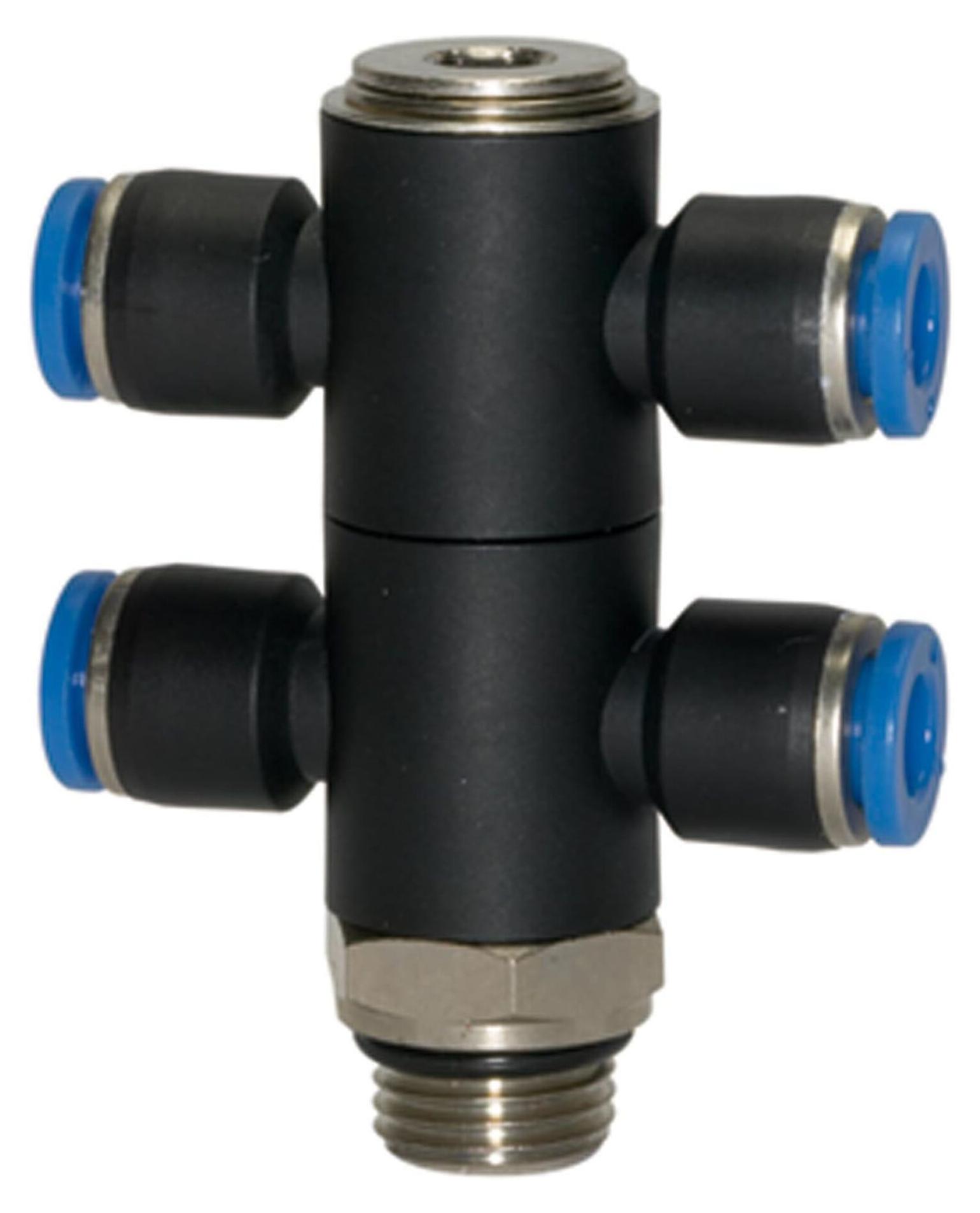 Riegler T-Mehrfachverteiler »Blaue Serie«, 4-fach, drehbar, G 1/4 a. Ø 4mm 176.014-4