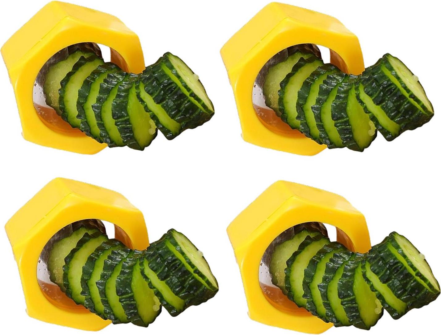 BAYLI 4er Set Gurkenreibe Spiralschneider manuell – Gemüseschneider für Gurken, Zucchini & Co. – Gurkenschneider, Gemüseschneider, Gelb – für dekorative Spiralen 4er Set Gurken-Spiralschneider – Kreative Spiralen im Handumdrehen