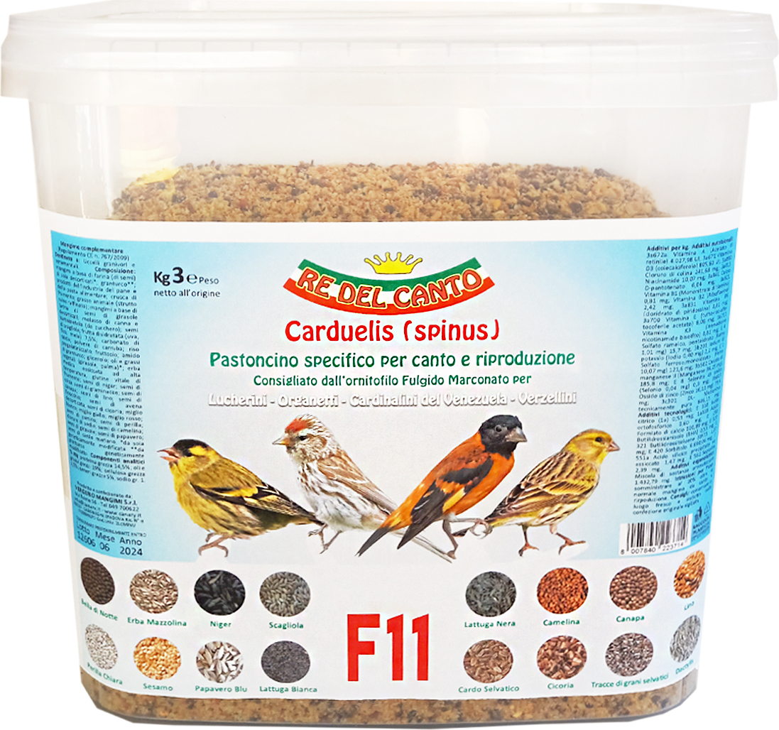 Win2Win Tech Re del Canto, F11 Gesang und Fortpflanzung - 1 Packung à 3kg - Mash+Samen Mix - Futter für Stieglitz, Zeisig, Drehorgeln, Serin, Venezuela Cardinalini, Spinus, Futter, 3 kg 30803