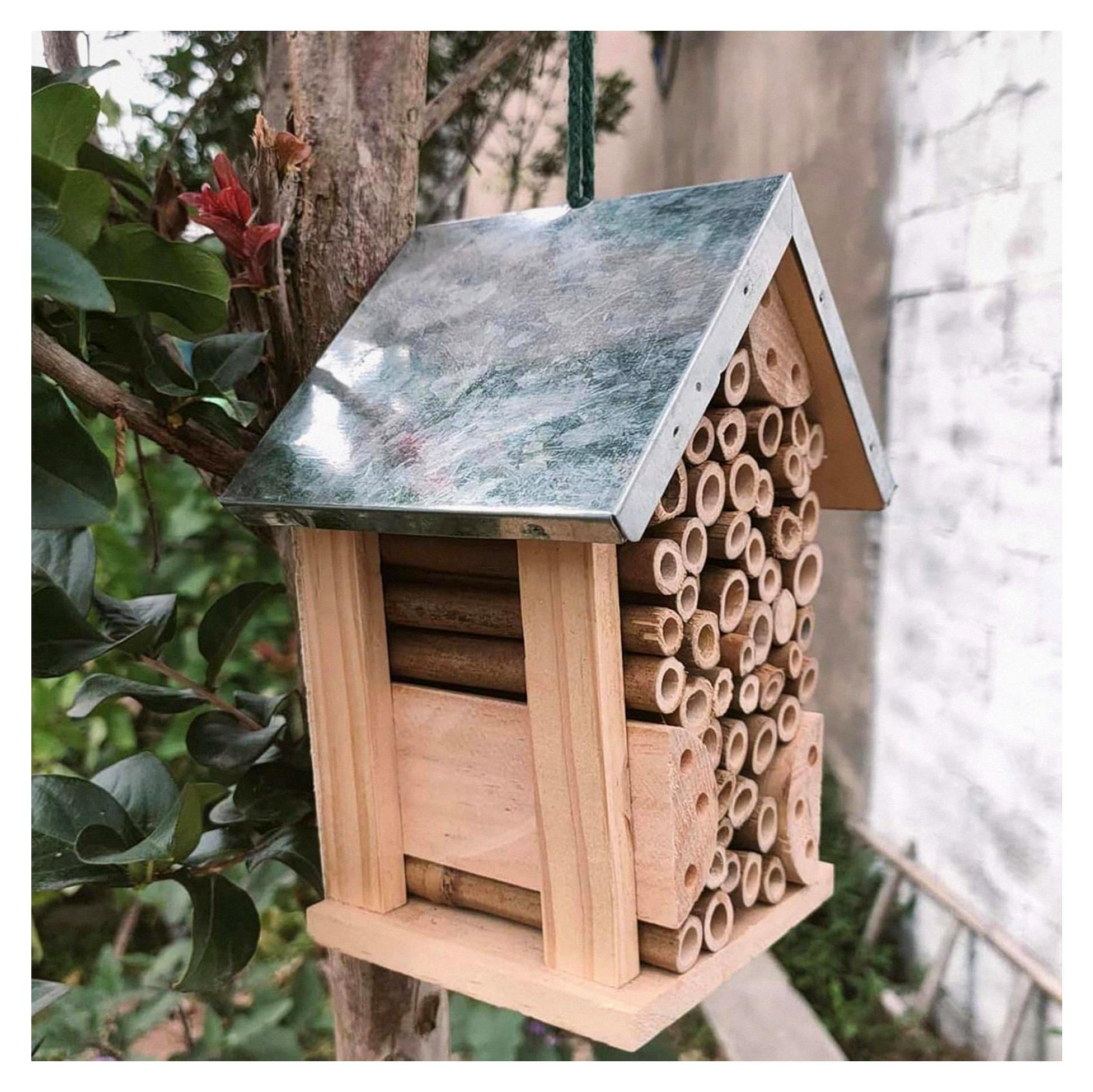 Markenlos Holz-Bienenhabitat, Nistplatz, Pollinatorhaus für den Außenbereich, dekorative Gartenbox aus natürlichen Materialien, umweltfreundlicher Marienkäfer- und Schwebfliegenanzieher, Lebensraum für Bienen im Garten