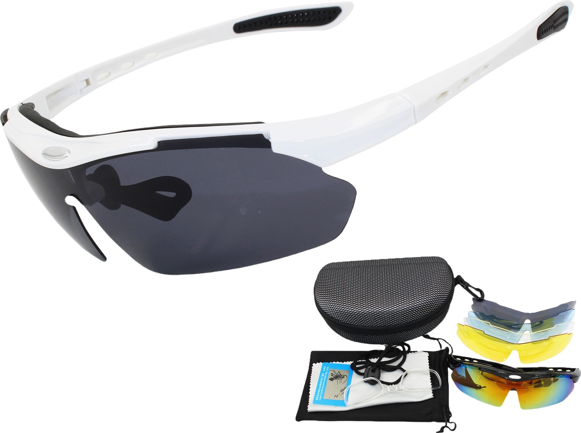IntiMeg Polarisierte Fahrradbrille mit 5 Wechselgläsern TR90-Rahmen, Weiß