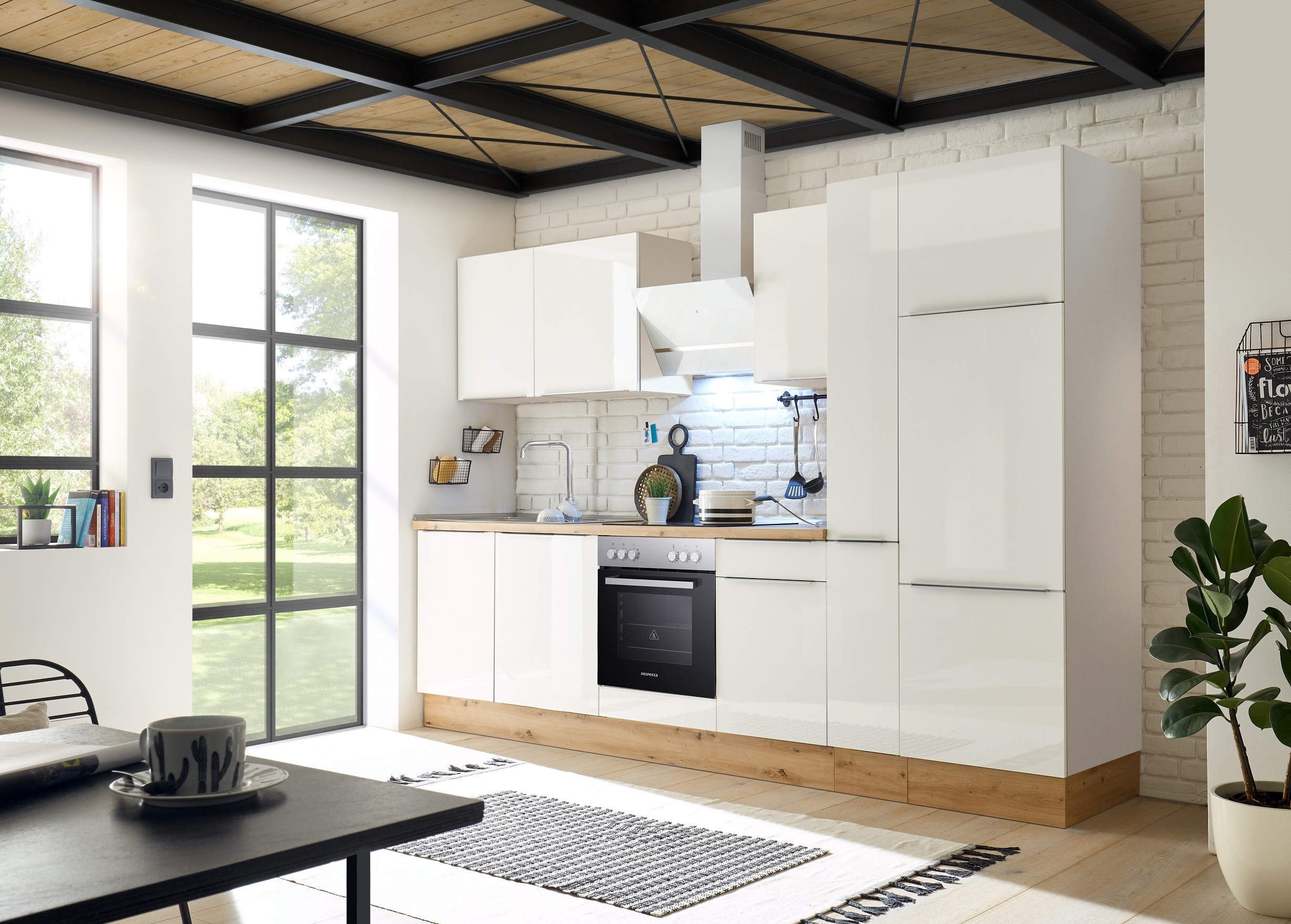 Küche Küchenzeile Küchenblock Marleen Premium 310 cm Weiß Artisan Eiche Respekta BEMA310WWKGE