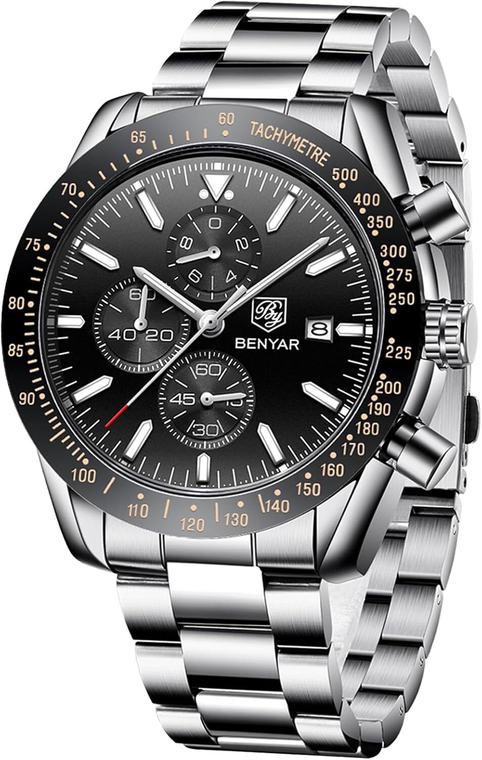 BENYAR für Männer, Lederarmband, Herrenmode Business Sport Design, 30M Wasserdicht Elegantes Chronograph Analog Quarz