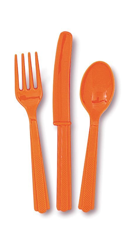 Unique Plastik Besteck orange 18 tlg. Löffel Messer Gabeln 39500