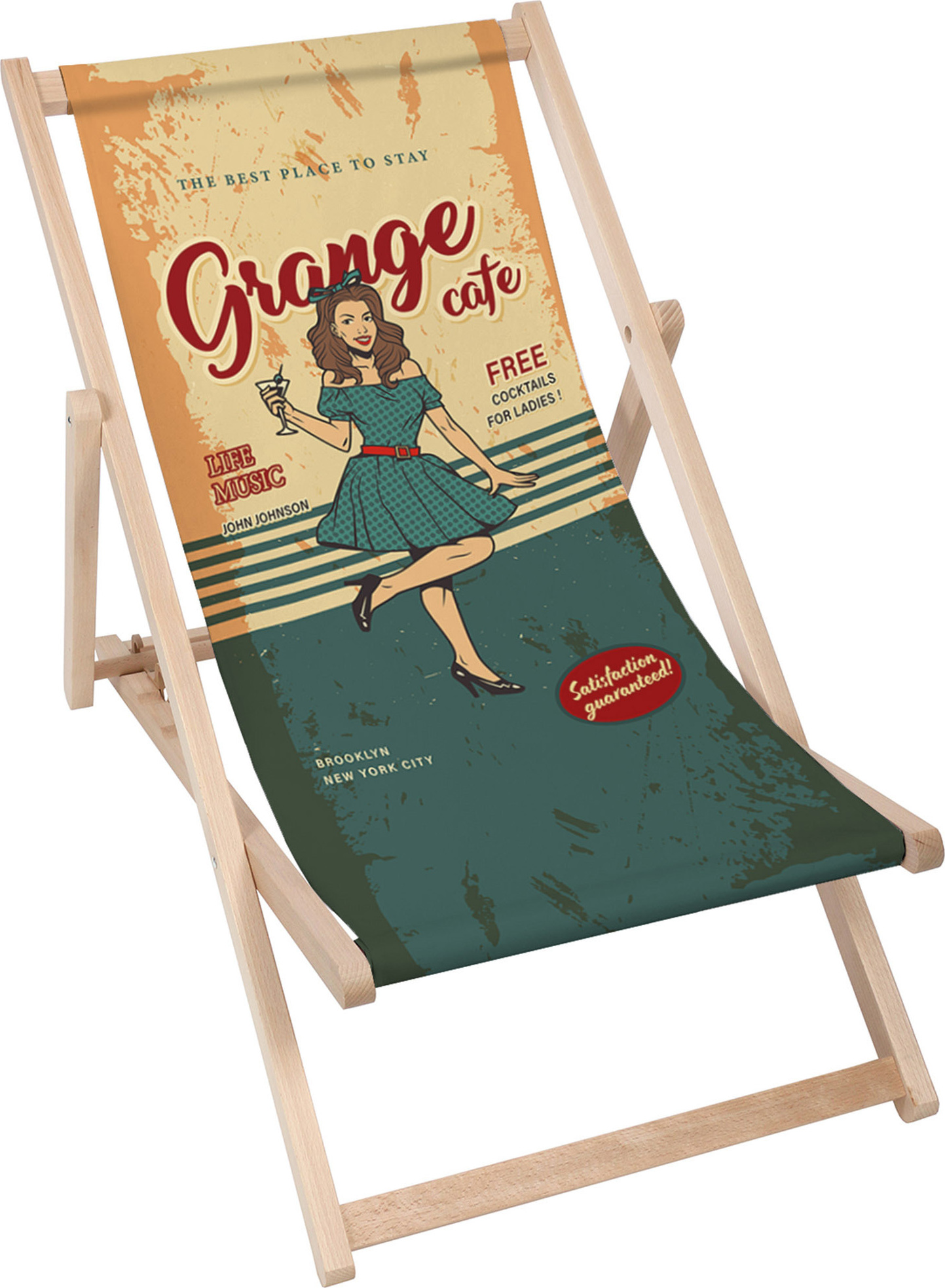 Dreamroots Skladacie drevené lehátko, bukové drevo do 130 kg, skladacie lehátko s 3-stupňovým nastavením sklonu operadla, Garage Cafe