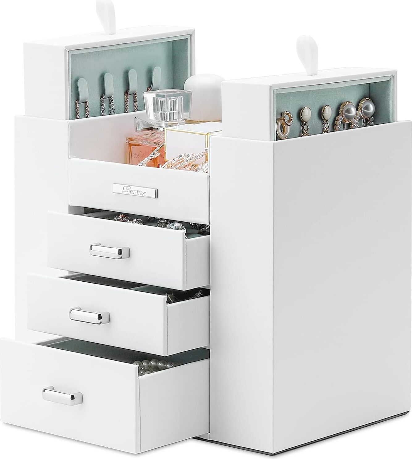 bez marki Seelux Damen-Schmuckkästchen, 5 Schubladen, weiß
