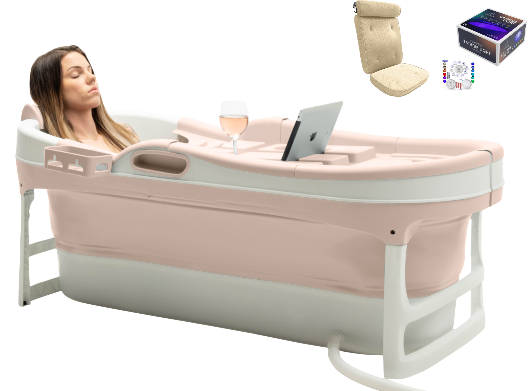 Vasca Pieghevole Portatile Per Adulti - 120x60x55 Cm Con Schienale E Cuscino Gonfiabile - Foto 10