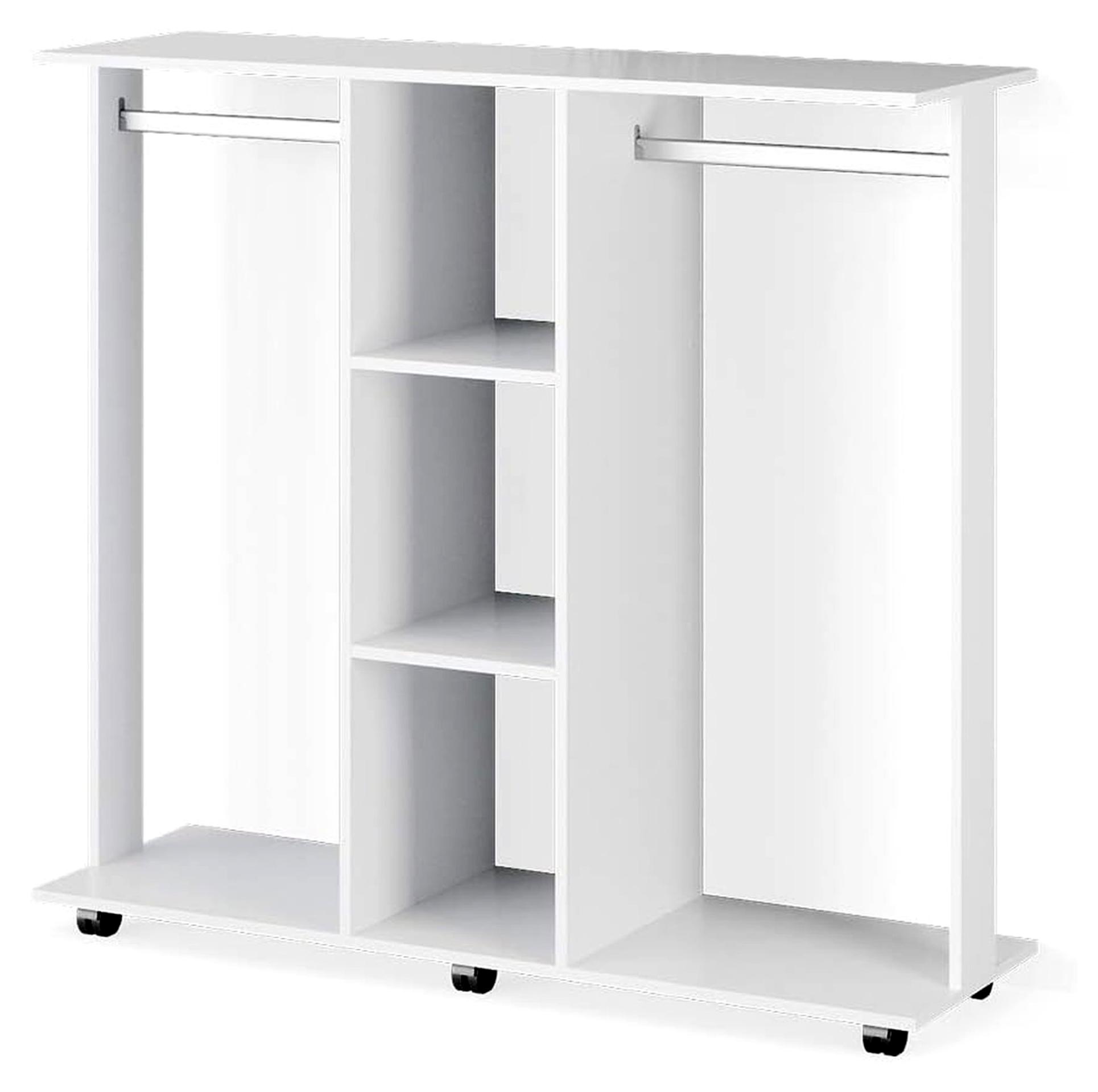 Markenlos Kleiderschrank Robbie, Weiß, 130 x 120 cm, mit Rollen für flexible Platzierung und einfache Bewegung
