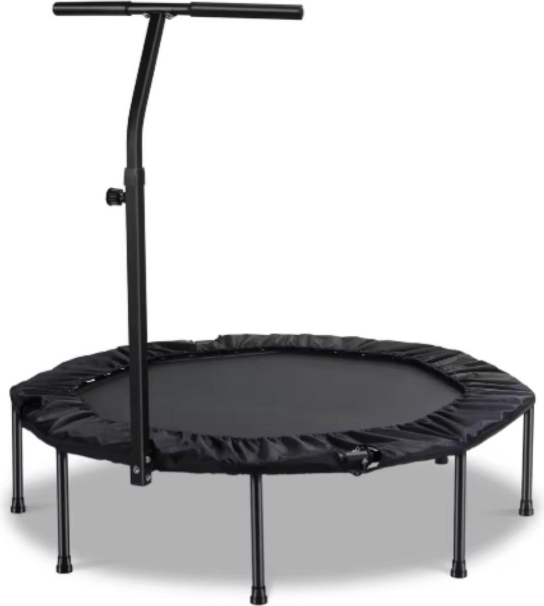 Fitness trampolína – pre dospelých – skákacie plátno Ø 127 cm – čierna – skladateľná – výškovo nastaviteľná rukoväť – trampolína na skákanie pre vnútorné aj vonkajšie použitie