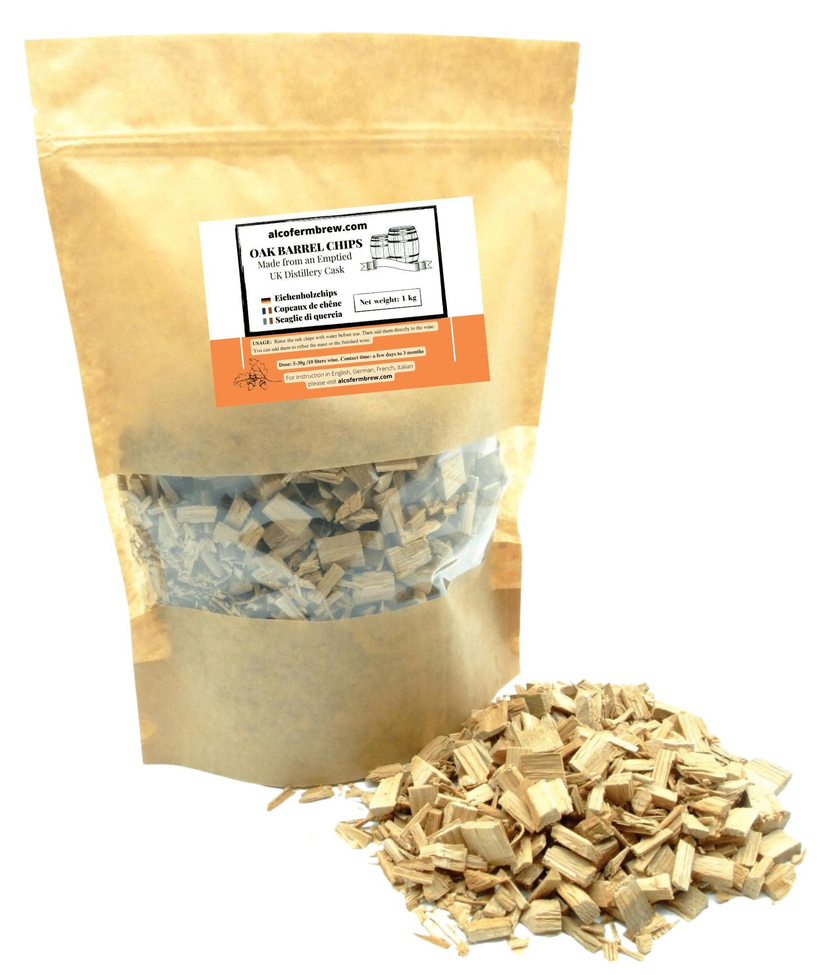 Alcofermbrew Eichenholzchips - Whisky 1kg, Eichenholz Chips Holzspäne Eichenholzspäne