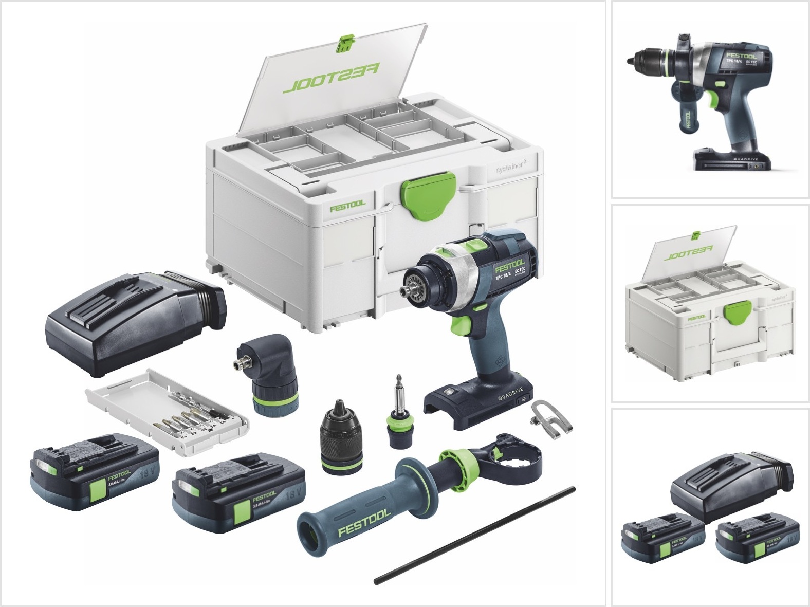 Festool TPC 18/4 I-Basic-Set akumulátorová príklepová vŕtačka 18 V 75 Nm bez kefiek + 2x akumulátor 3,0 Ah + nabíjačka + systainer