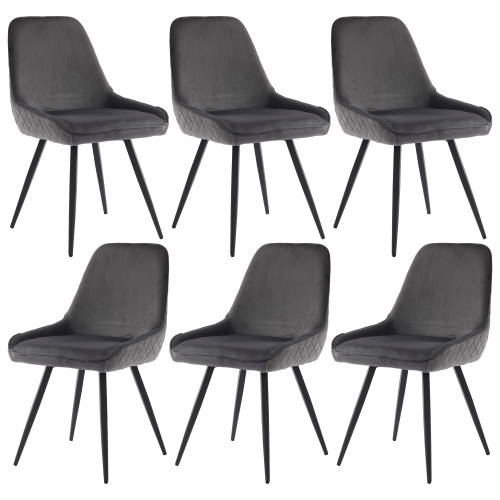 Gotagee Esszimmerstuehle (6 st) mit Rueckenlehne Kuechenstuhl Esszimmerstuhl Wohnzimmerstuhl Ergonomischer Stuhl Metall Stuhlbeine Samt Dunkelgraue Chair-N620P171079G-6