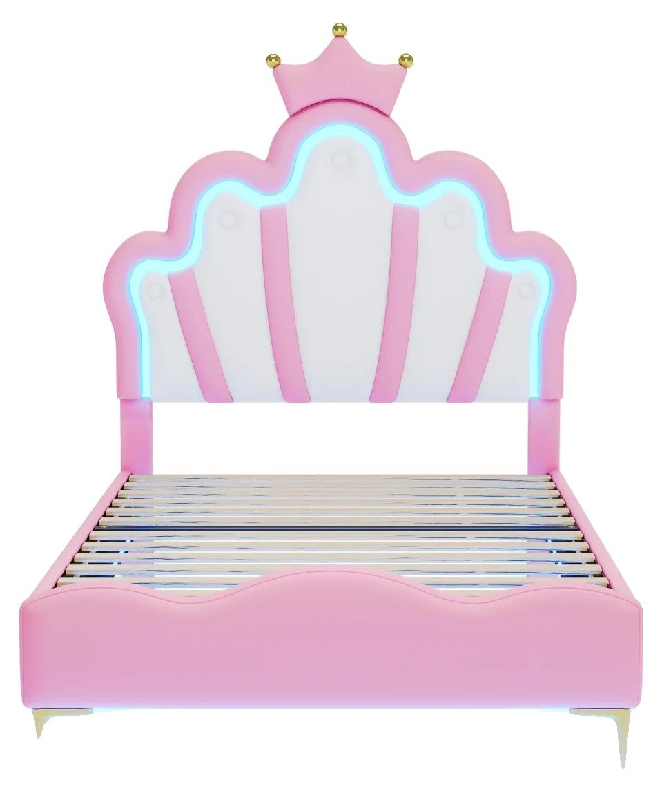 OEM Kinderbett, Kronenform, verstellbare LED-Lichter, Rosa, 90x200cm-a 2050