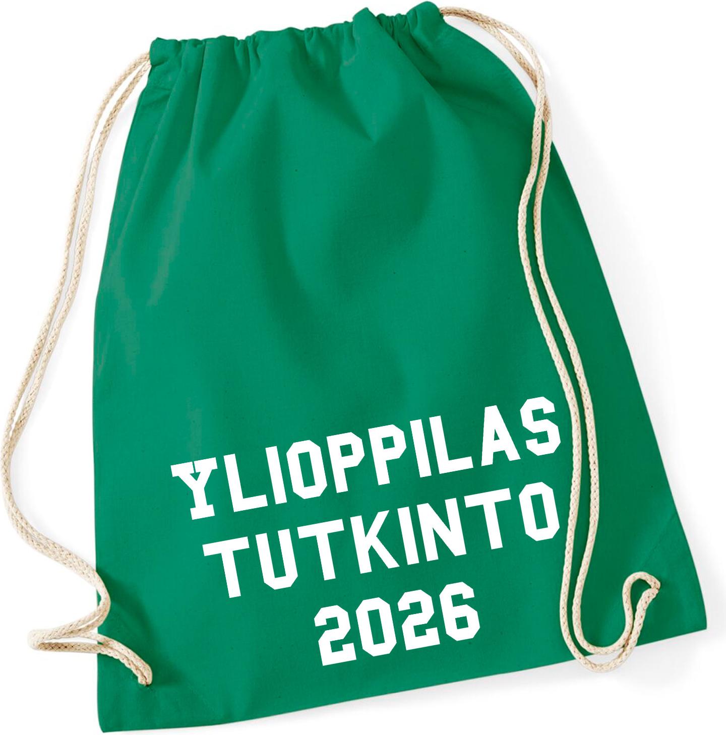 Hellweg Druckerei Huuraa Turnbeutel Ylioppilastutkinto 2026 Abschluss Finnland 12 Liter Kelly Green Baumwolle Rucksack Geschenkidee 3912TB-KGRE