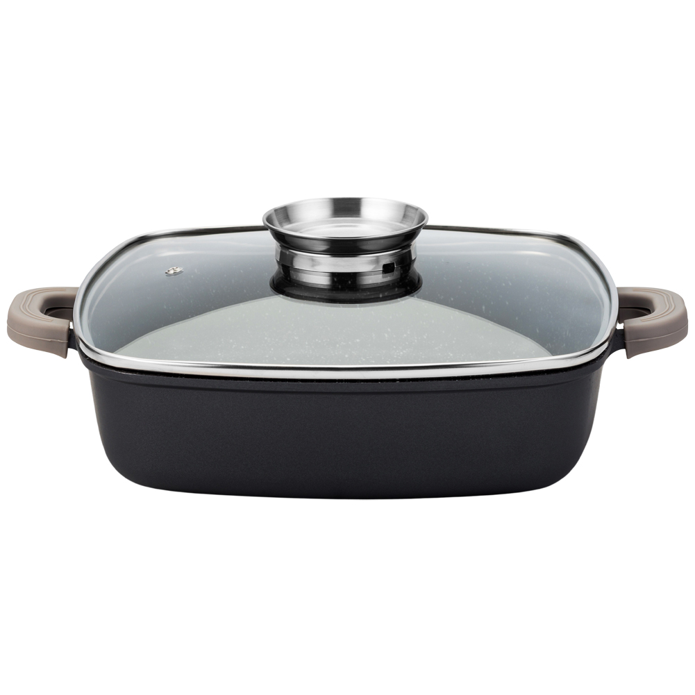 NAVA Pentola In Alluminio Pressofuso Olea 18 Cm Con Coperchio – Rivestimento Antiaderente In Pietra A 5 Strati, Adatta A Induzione, Ergonomica