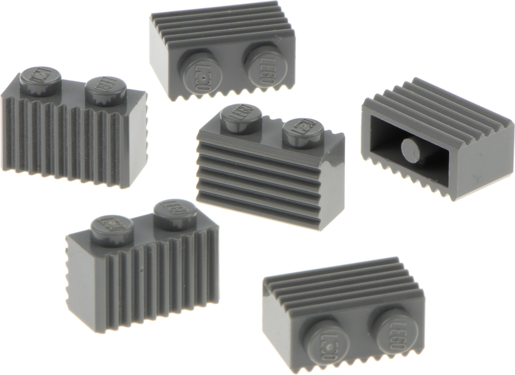 6x Lego Bau Stein modifiziert 1x2 neu-dunkel grau Rillen Riffel Profil 2877