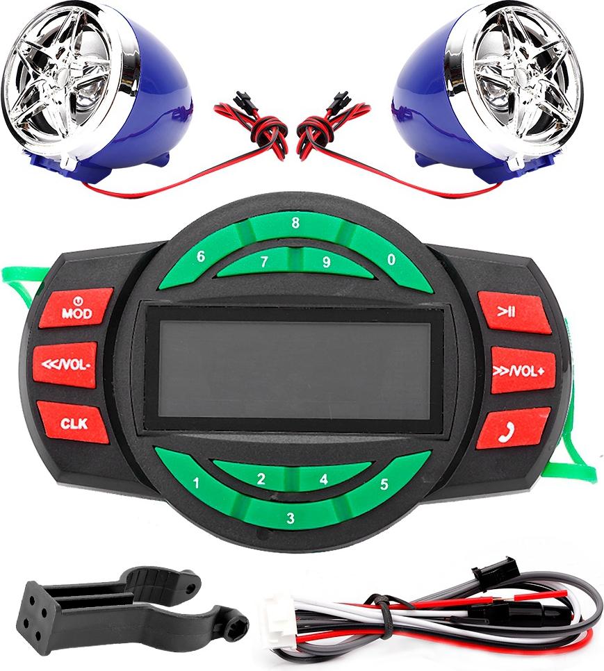Lettore MP3 Per Moto Impermeabile Con Altoparlanti BT, FM, Ricarica USB - Kit Completo Con Display LCD