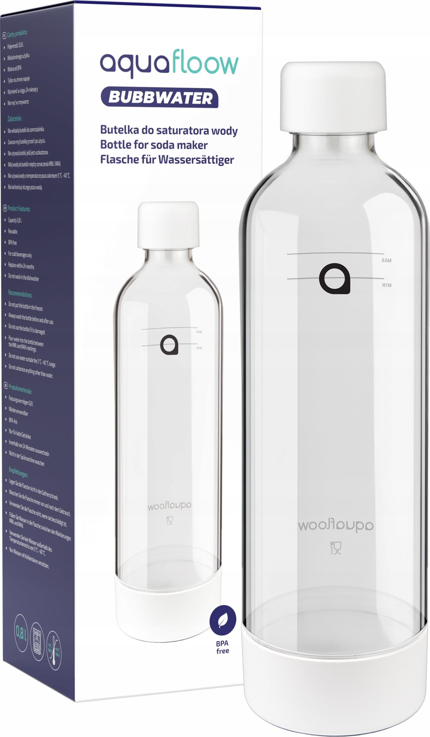 Aquafloow 0.8L Sättigungsflasche | BPA freie Wasser-/Saftflasche | Flasche für kohlensäurehaltiges Wasser in Sättigung