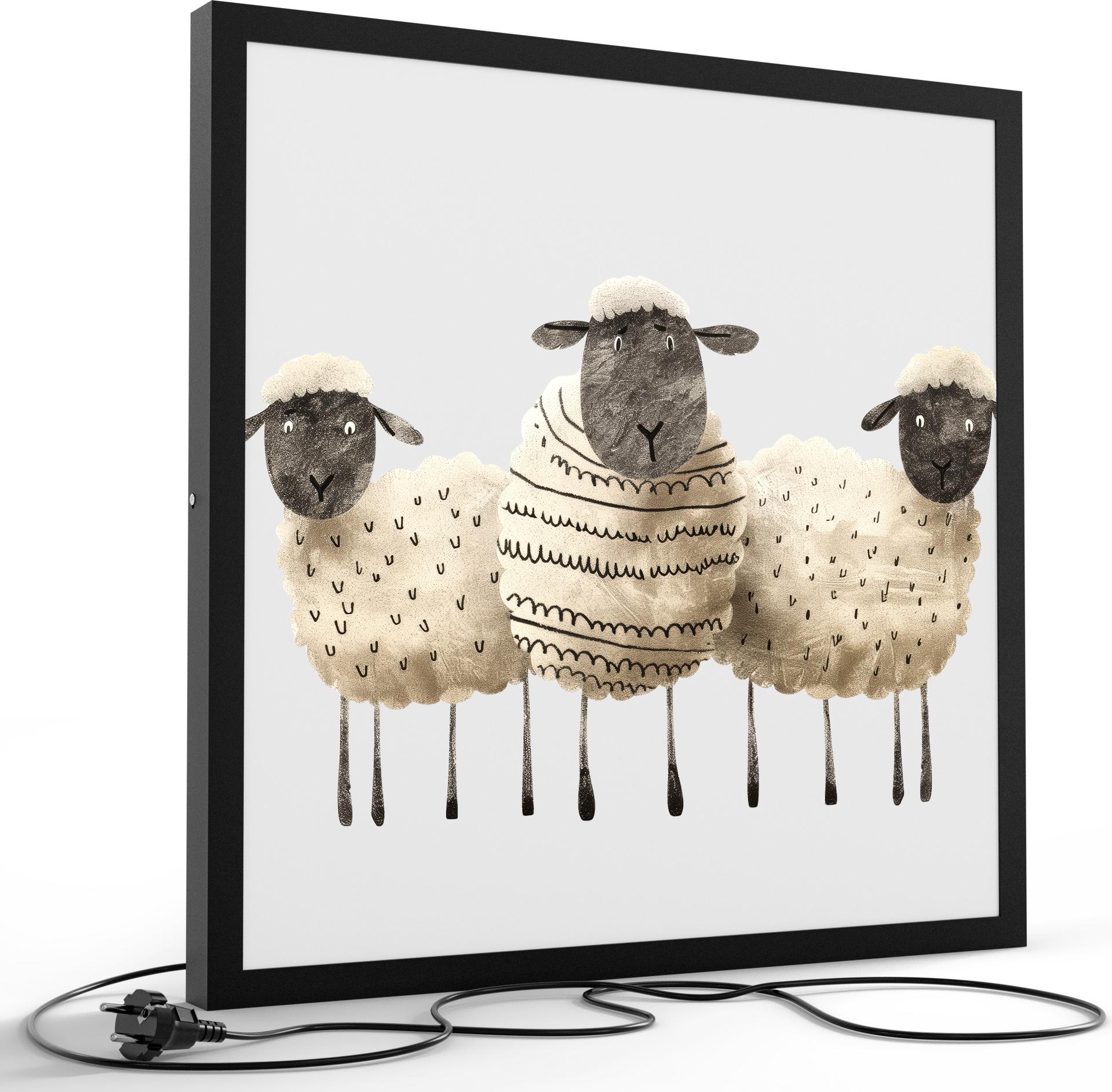 DEQORI LED-Bild & Lampe 60x60 cm Schwarz 'Schafe Modeikone' Leuchtbild LED Leuchte LW-60-60-B-5472-UV