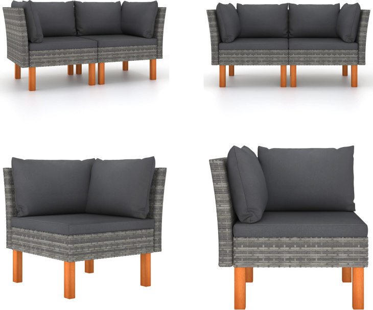 vidaXL Ecksofas 2 Stk. Poly Rattan und Eukalyptus Massivholz - Modular-Sofa-Eckteil - Modular-Sofa-Eckteile - Modulares Sofa-Eckteil - Modulares Sofa-Eckteile HL315758