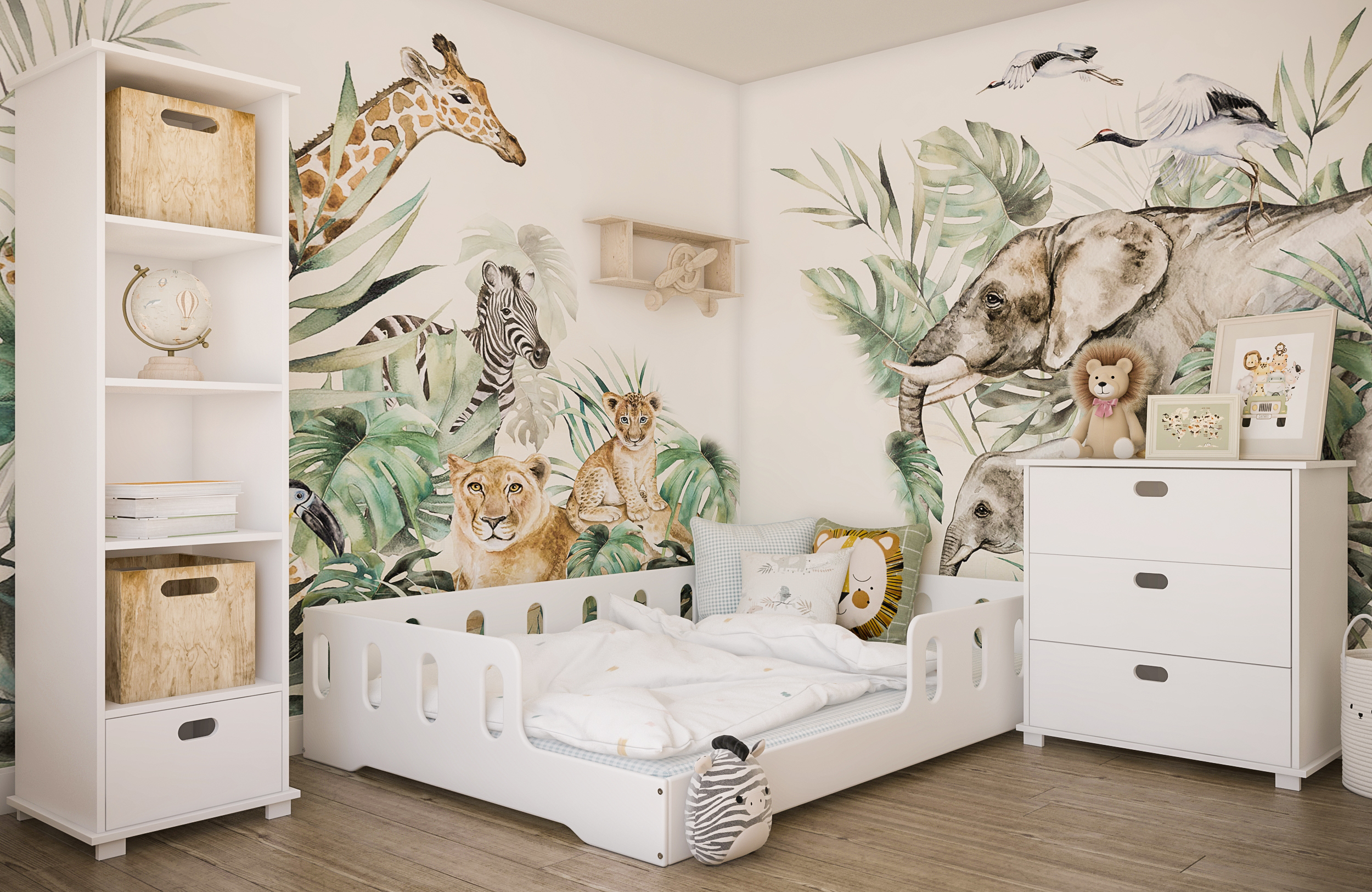 Kids Collective Kinderbett 80x160 cm mit Matratze, Rausfallschutz & Lattenrost in weiß 160x80 Mädchen Jungen Bett Skandi
