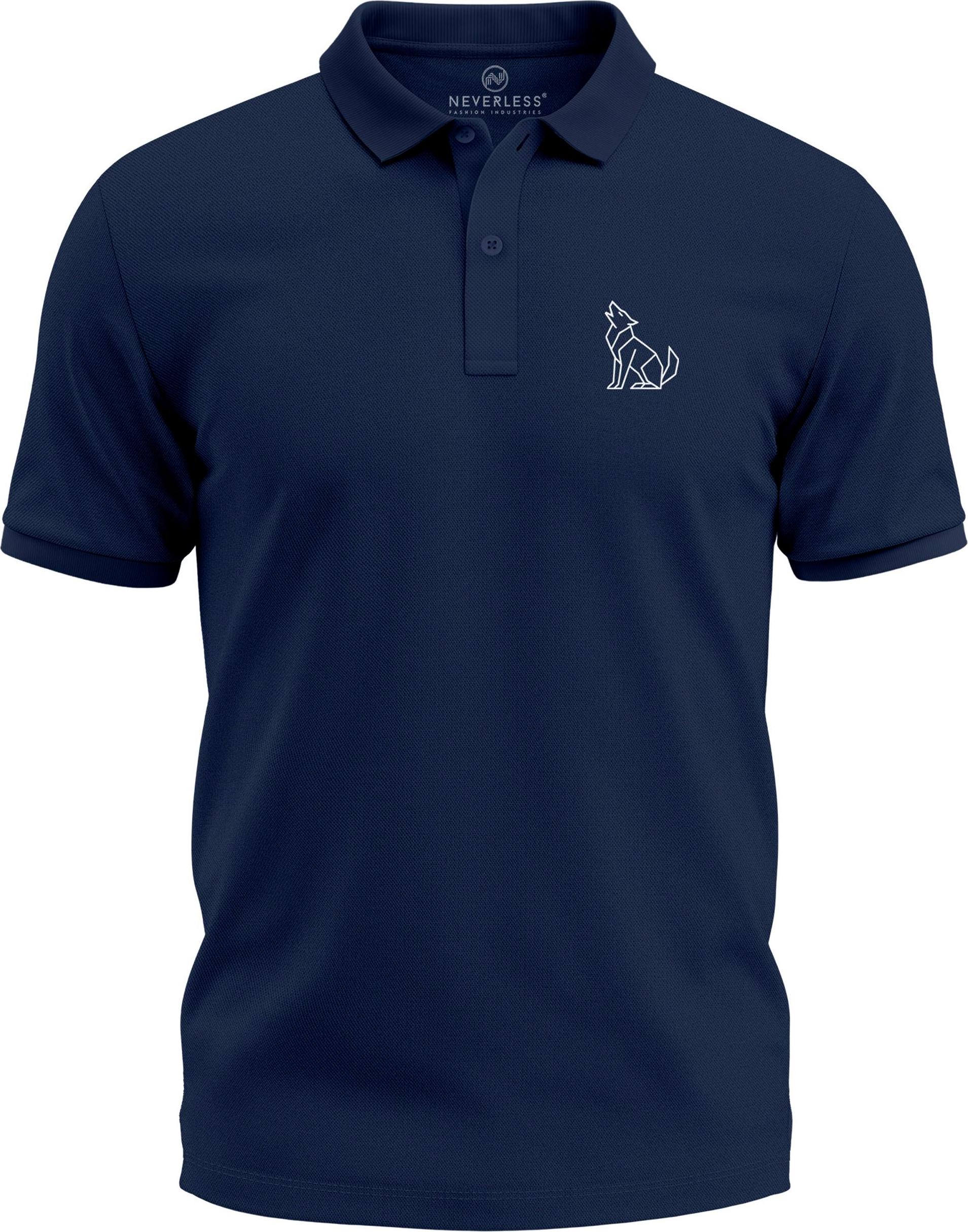 Poloshirt Herren Tierlogo im Polygon-Stil Wolf– Kurzarm Polo Sommer Outdoor Fashion Modern Fit Neverless® 278302