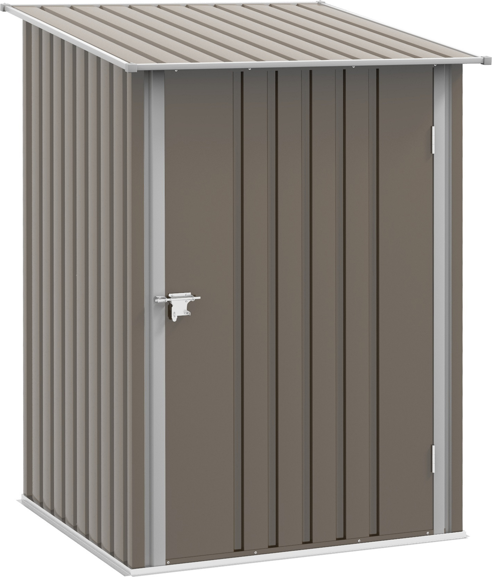 Outsunny prístrešok na náradie z ocele, prístrešok na náradie s jednoplášťovou strechou, uzamykateľný záhradný prístrešok na balkón, terasu, 100 x 103 x 160 cm, hnedý