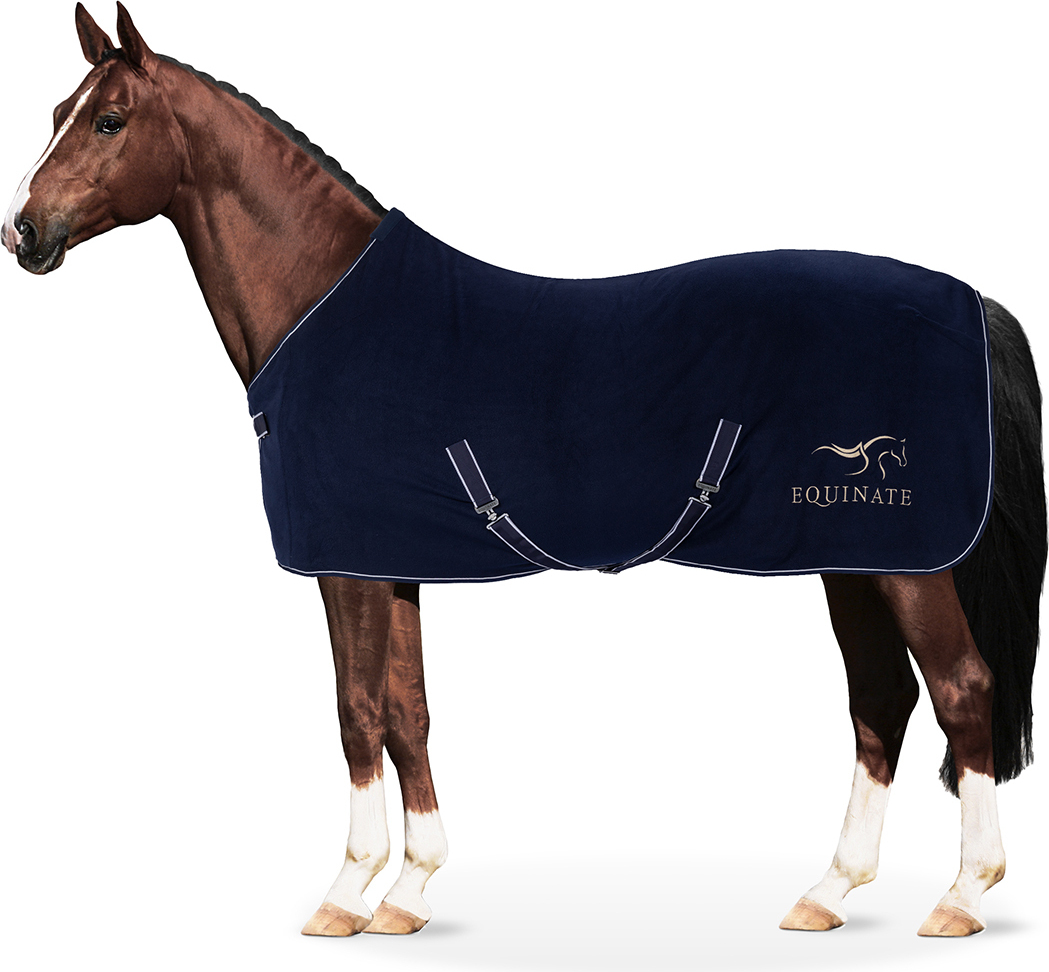 Equinate Abschwitzdecke Nevada aus Fleece mit Kreuzbegurtung 125cm Navy 10359-016